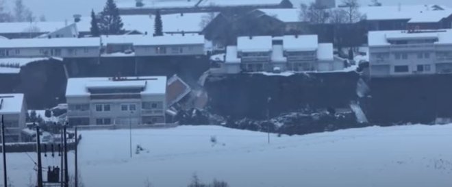 Na Norveškem so zaradi zemeljskega plazu evakuirali 200 ljudi. FOTO: Youtube