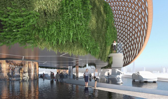 Slovenski paviljon prinaša v Dubaj vodo in gozd. Vizualizacija Magnet Design