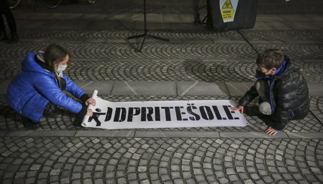 Že pred bojktom pouka na daljavo in protesti dijakov, ki so zahtevali odprtje šol, so bili po državi protesti za odprtje šol. FOTO: Jože Suhadolnik/Delo