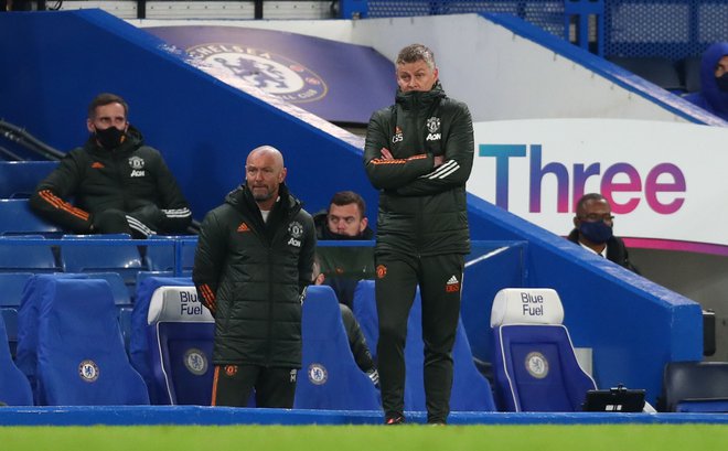 Ole Gunnar Solskjaer je po tekmi s Chelseajem trdil, da jih je glavni sodnik oškodoval za točki. FOTO: Clive Rose/Reuters