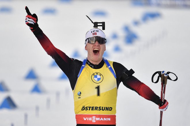 Johannes Thingnes&nbsp;Bø je tretjič zapored osvojil svetovni pokal. FOTO:&nbsp;Anders Wiklund/AFP