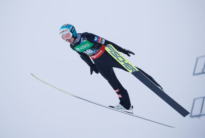 Michael Hayböck je imel danes v Planici najdaljši polet, uspel mu je na treningu. FOTO: Srdjan Živulović/Reuters