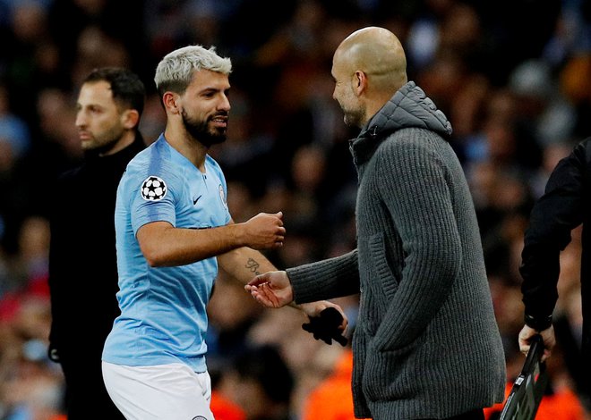 Sergio Agüero in Pep Guardiola se bosta razšla. FOTO Phil Noble/ Reuters