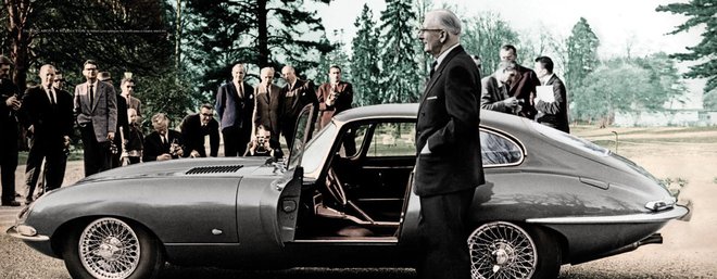 William Lyons na predstavitvi E-typa v Ženevi leta 1961 Foto Jaguar