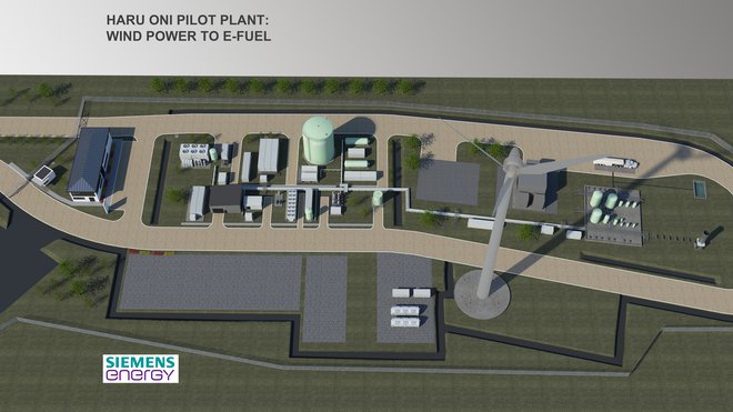 Čilski projekt Haru Oni bo prvo takšno postrojenje za proizvodnjo sintetičnih goriv z izkoriščanjem vetrne energije na svetu. FOTO: Siemens Energy/projekt Haru Oni