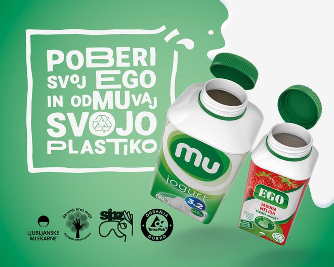 Jogurti, sveže mleko in sladka smetana Mu ter jogurti Ego bodo od zdaj na voljo v embalaži Tetra Pak&reg; s preprostim odpiranjem z enim zasukom pokrovčka. FOTO: Ljubljanske mlekarne