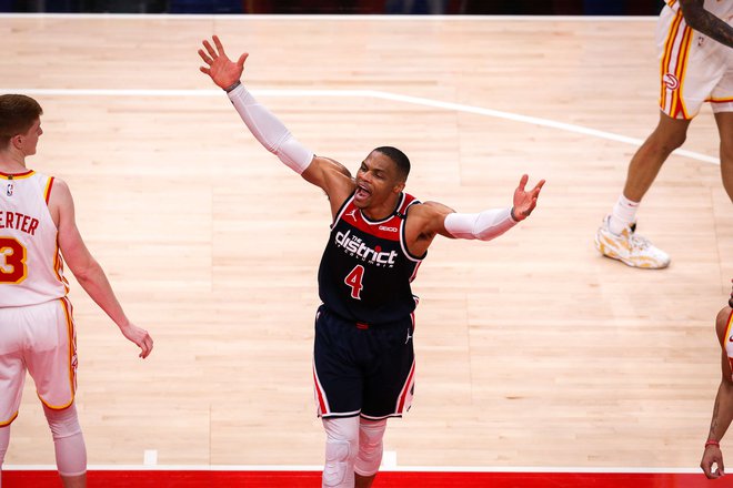 Russell Westbrook je dosegel rekord, za katerega je v NBA veljalo, da bo še lep čas nedosegljiv. FOTO: Casey Sykes/AFP