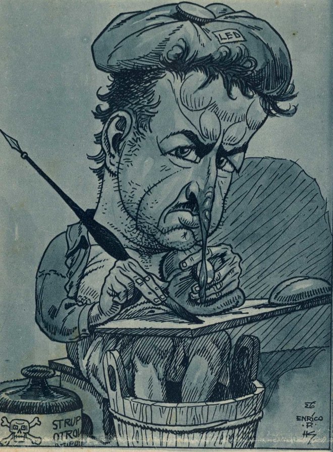 Avtoportretna karikatura, objavljena v <em>Ilustriranem Slovencu</em>,<em> </em>1926, št. 5 FOTO: Milena Rupar