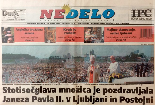 Naslovnica Nedela dan po papeževem obisku hipodroma v Stožicah. FOTO: Muzej tiska