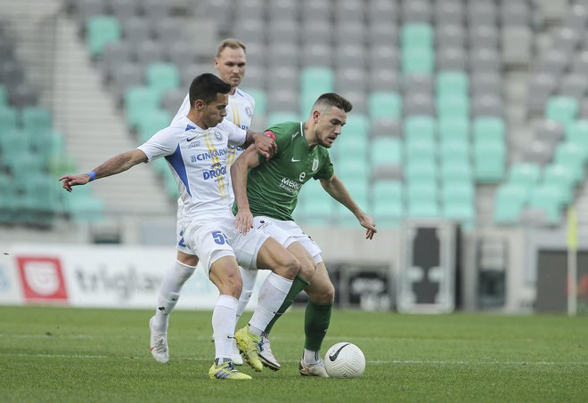 Najboljši mladi nogometaš sezone po izboru Spins Timi Max Elšnik in prvi strelec Celja Filip Dangubić bosta v Kopru celila ligaške rane. FOTO: Jože Suhadolnik/Delo