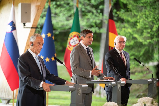 Borit Pahor se je sestal s portugalskim predsednikom Marcelom Rebelo de Souso. FOTO: Jure Makovec/AFP