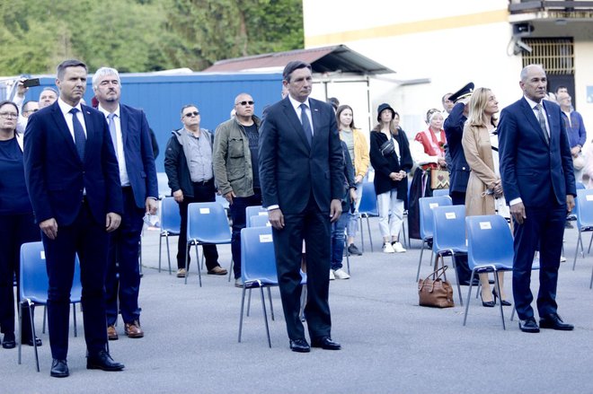 Slovesnosti ob obletnici prisege prvih slovenskih nabornikov so se udeležili predsednik DZ Igor Zorčič, predsednik republike Borut Pahor in premier Janez Janša. FOTO: Voranc Vogel/Delo