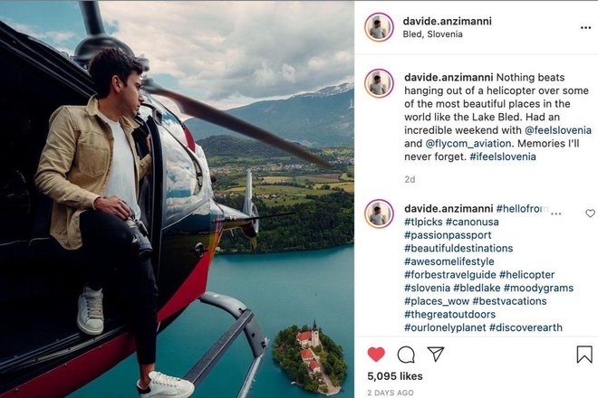 V zahvalo za izjemen dosežek in pomoč pri promociji slovenskega turizma smo Anzimannija povabili, da Slovenijo ponovno obišče.&nbsp;FOTO: Instagram Davide Anzimanni