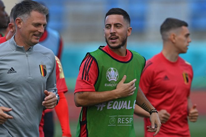 Trening belgijske reprezentance z Edenom Hazardom na stadionu Krestovski v Sankt Peterburgu. FOTO: Kirill Kudrjavcev/AFP