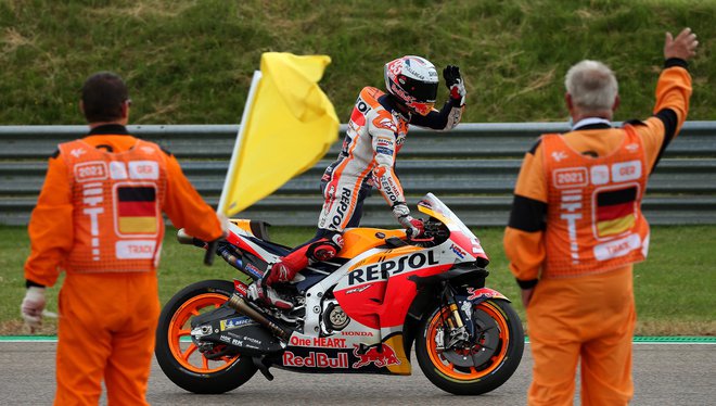 Na zadnji dirki za VN Nemčije se je v velikem slogu na najvišjo stopničko vrnil Marc Marquez. FOTO: Ronny Hartmann/AFP