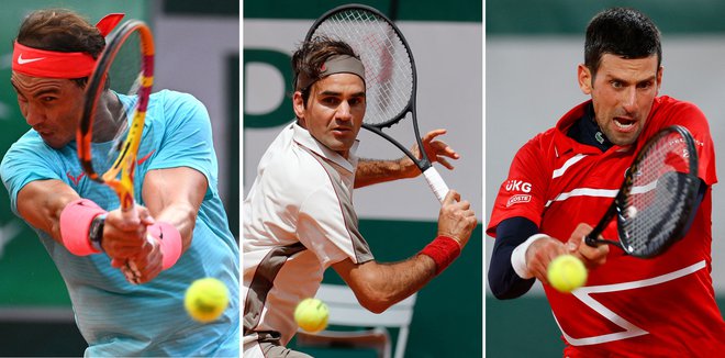Rafael Nadal (levo) in Roger Federer sta dobila družbo. Novak Đoković je z 20. lovoriko na velikih slamih dvojec spremenil v trojico najuspešnejših. FOTO: Anne-christine Poujoulat/AFP