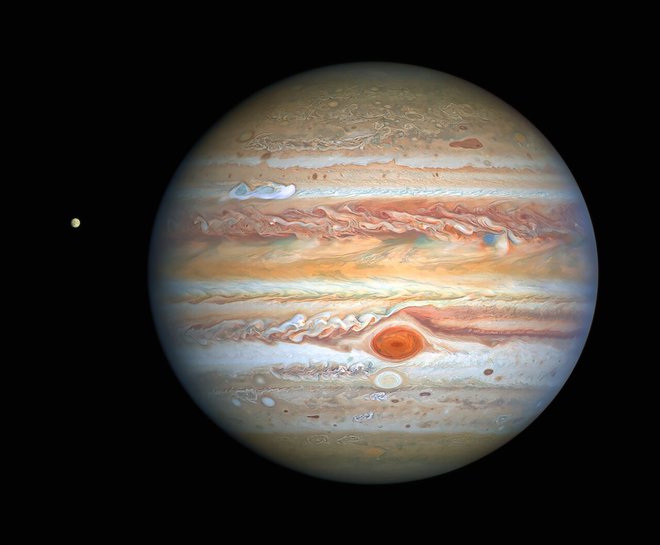 Jupiter ima vsaj 80 lun, največ odkritih jih ima Saturn - 82. FOTO: NASA/ESA/Hubble/AFP