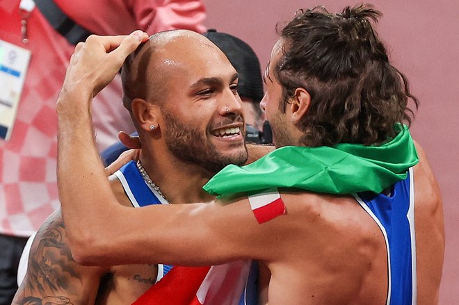 Lamont Marcell Jacobs in Gianmarco Tamberi sta nova italijanska junaka. FOTO: Giuseppe Cacace/AFP