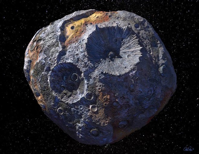 Umetniška upodobitev asteroida 16 Psyche tipa M, torej kovinskega. FOTO:&nbsp;Nasa