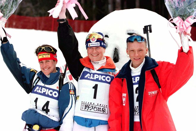 Andreja Koblar, dekliško Grašič, je bila prva slovenska zmagovalka med svetovno biatlonsko elito. FOTO: Eriko Sugita/Reuters
