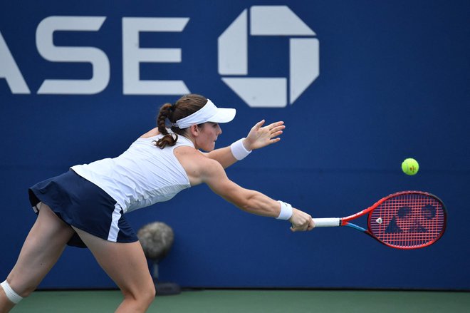 Tamara Zidanšek (na fotografiji) med sredinim obračunom s Sabalenko. FOTO: Angela Weiss/AFP