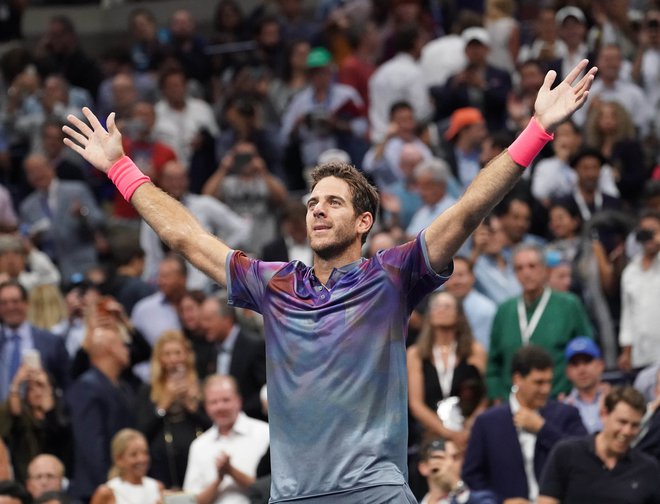 Del Potro (na fotografiji) proslavlja zmago nad Rogerjem Federerjem v New Yorku pred štirimi leti. FOTO: Robert Deutsch/Reuters