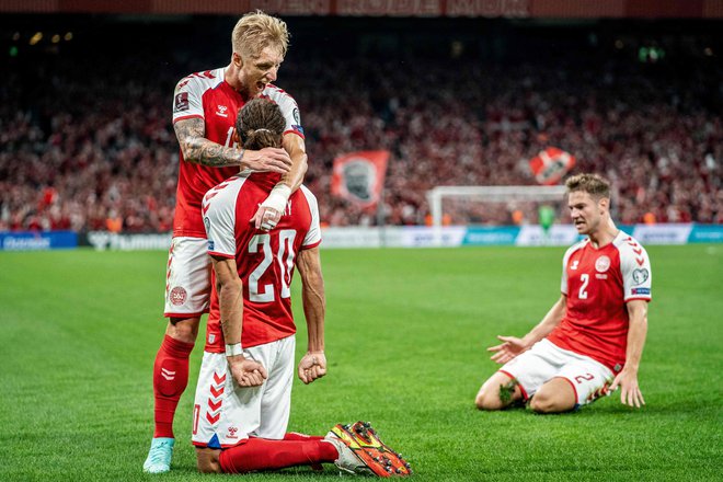 Danski nogometaši so v kvalifikacijah za SP v Katarju nanizali šest zmag brez prejetega gola. FOTO: Mads Claus Rasmussen/AFP