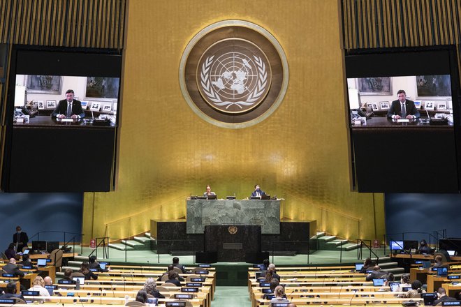 Na multilateralizem vpliva tudi epidemija. Lani je predsednik države Borut Pahor generalno skupščino OZN nagovoril prek videopovezave. FOTO: AFP