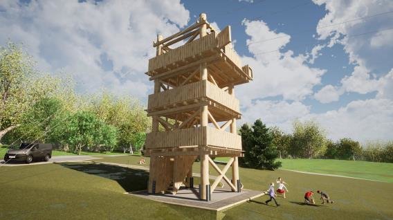 Startna ploščad ziplina v Lendavskih Goricah bo na enajst metrov visokem lesenem stolpu pri Piramidi. FOTO: Občina Lendava