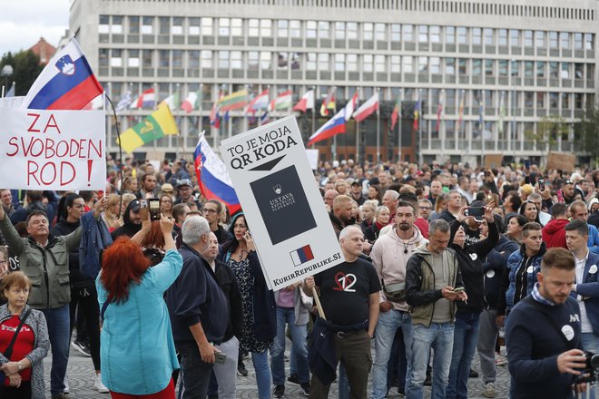 Neprijavljen shod so varovali policisti PU Ljubljana. FOTO: Matej Družnik/Delo