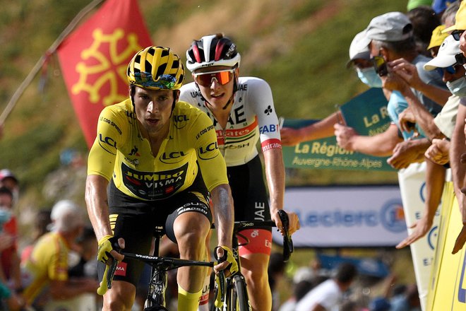 Primož Roglič in Tadej Pogačar bosta v soboto v Lombardiji udarila piko na i kolesarski sezoni. FOTO: Anne-Christine Poujoulat/AFP