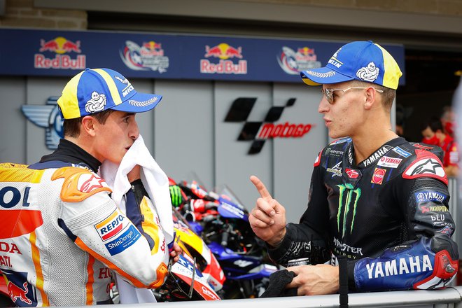 Marc Marquez (levo) se počuti v ZDA kot doma, zato mu Fabio Quartararo (desno) ni bil kos. FOTO: MotoGP