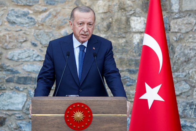 Turški predsednik Recep Tayyip Erdoğan je sporočil, da je zunanjemu ministrstvu naložil, naj deset tujih veleposlanikov razglasi za nezaželene osebe. FOTO: Murad Sezer/REUTERS
