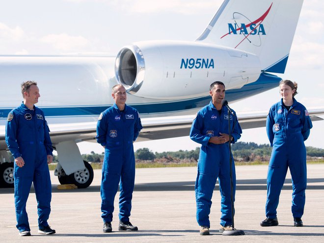 Astronavti Raja Chari, Tom Marshburn, Kayla Barron in Matthias Maurer FOTO: Joel Kowsky/AFP
