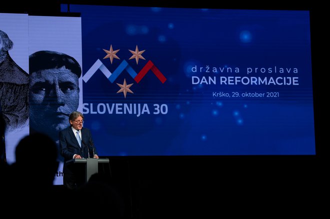 Vasko Simoniti se je&nbsp;v govoru pred dnevom reformacije osredotočil na razvoj slovenščine kot knjižnega jezika. FOTO:&nbsp;Vlada RS
