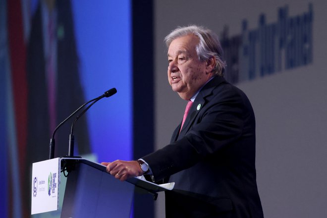 &raquo;Dovolj je,&laquo; je med uvodom v klimatsko konferenco sporočil generalni sekretar Združenih narodov Guterres. FOTO: Yves Herman/Reuters
