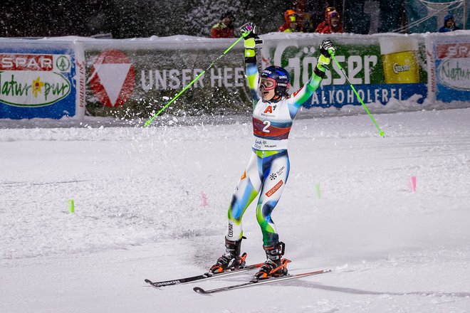 Andreja Slokar, zmagovalka Lecha, bo v soboto in nedeljo slalomirala na Finskem. FOTO: Johann Groder/AFP
