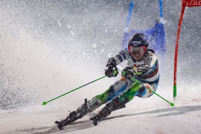 Andreja Slokar je konec tedna dosegla 86. zmago za slovensko smučanje. FOTO:&nbsp;Johann Groder/AFP
