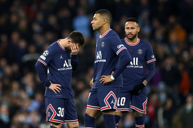 Lionel Messi, Kylian Mbappe in Neymar so pričakovano izgubili v Manchestru. FOTO: Carl Recine/Reuters
