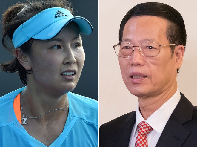 Peng Shuai in nekdanji namestnik kitajskega premierja Zhang Gaoli.&nbsp;FOTO: Paul Crock/AFP
