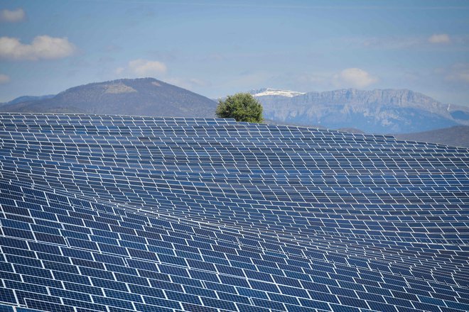 Polje fotovoltaičnih panelov v La Colle des Mees, jugovzhod Francije. FOTO: Gerard Julien/AFP

