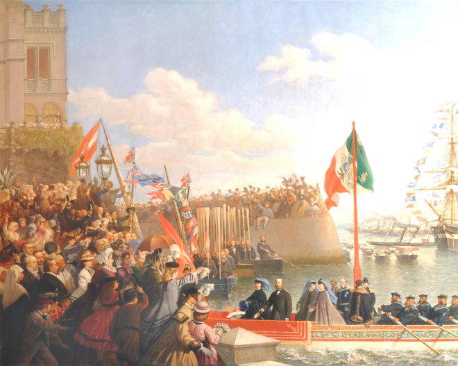 Odhod Maksimilijana in Charlotte za Mehiko 14. aprila 1864. Olje na platnu 129 X 155. Naslikana 1866. Foto Muzej Gradu Miramar
