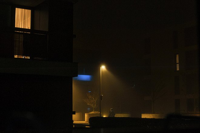 Pogled na stanovanjsko sosesko v Ljubljana Polje na meglen zimski večer. FOTO: Dejan Mijović/Delo
