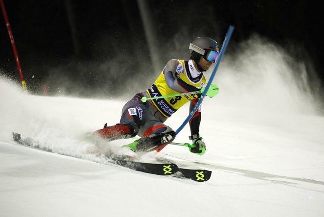 Sebastian Foss-Solevaag na poti do zmage v Madonni di Campiglio. FOTO: Alessandro Garofalo/Reuters
