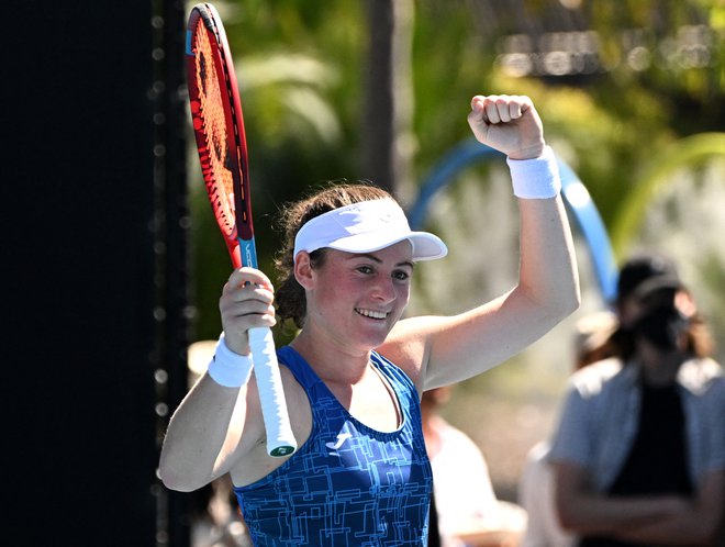 Zadovoljna Tamara Zidanšek med obračunom s Heather Watson. FOTO: James Gourley/Reuters
