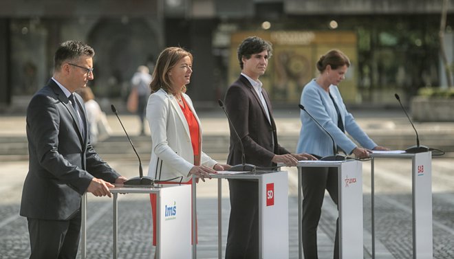 Na vprašanje, ali bi si želeli, da se Kulu še pred volitvami pridruži tudi Golobova stranka, včeraj noben od prvakov ni jasno odgovoril. FOTO: Blaž Samec/Delo
