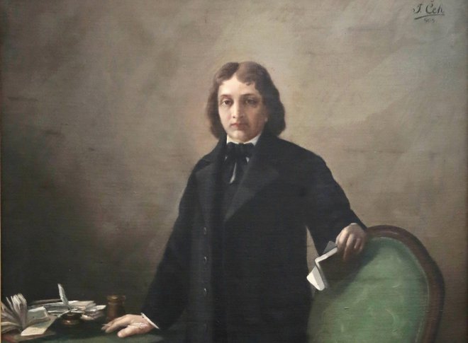 Anton Čeh, France Prešeren (izrez), portret, olje na platno, 1905, 114 x 70 cm. FOTO: Galerija Antikvitete Novak
