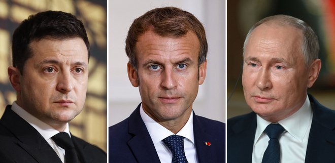 Jutri&nbsp;bo na obisk k ruskemu predsedniku Vladimirju Putinu priletel Emmanuel Macron, ki bo poskušal miriti razmere kot predsednik Francije, voditelj ene od držav normandijske četverice in tudi kot predsedujoči svetu EU. FOTO: Maksim Blinov/Afp
