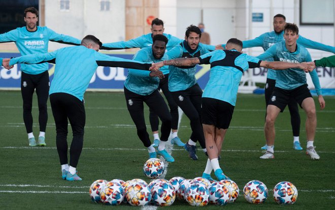 Takole so se nogometaši Villarreala v svojem vadbenem središču pripravljali na spopad z Juventusom. FOTO: Jose Jordan/AFP
