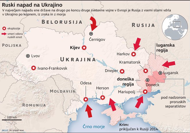 Ruske sile so udarile po vseh ključnih vojaških objektih v Ukrajini.
